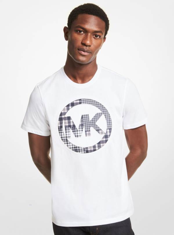 Panske Tricko Michael Kors Patchwork Logo Cotton Jersey Biele - Oblecenie Michael Kors Lacne | TQCKD-0612